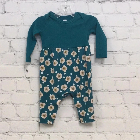 Like New Tea Collection Green Floral Romper size 0-3M - Picture 1 of 6